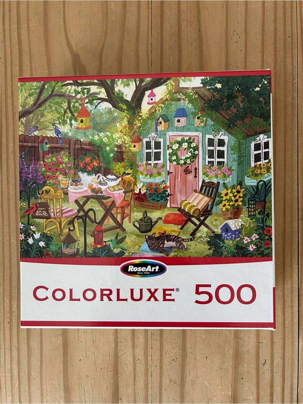 RoseArt Colorluxe 500-Piece Jigsaw Puzzle - Garden Birdhouse Scene - COMPLETE